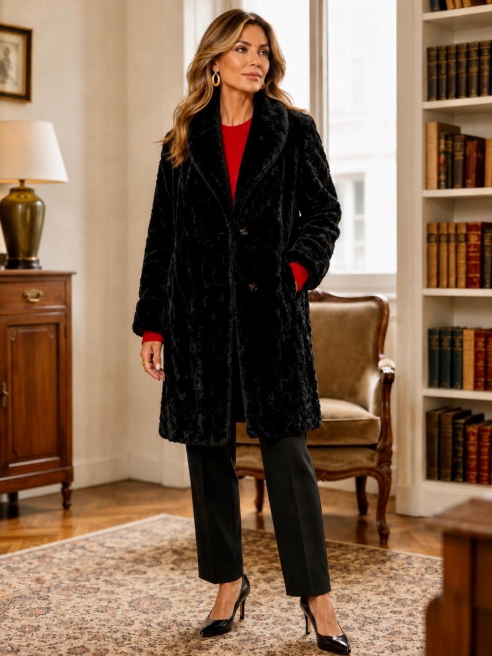 Gallery Vintage Black Faux Fur 80's Coat - Size S